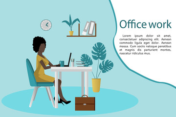 Concentrated young african business woman in studying online webinar viewing on laptop, training course, conference calling, making notes sitting at work table, e-learning concept, business process.