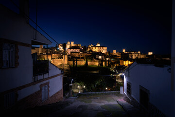 City landscape of the monumental city of Cáceres at night, UNESCO World Heritage City, Extremadura, Spain