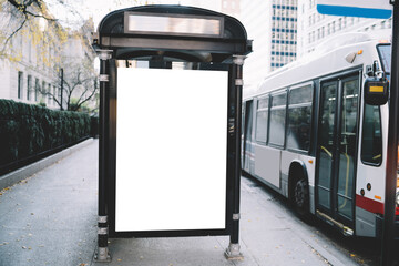 Empty banner of public transport station on street