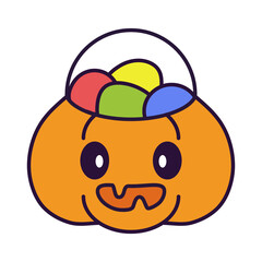 Isolated pumpkin kawaii with candy. Halloween icon - Vector