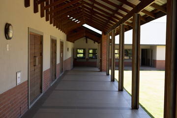 Exterior corridor of an elementary school 