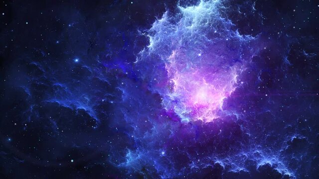 Space background. Fly through colorful fractal nebula with stars. Elements furnished by NASA. 3D rendering