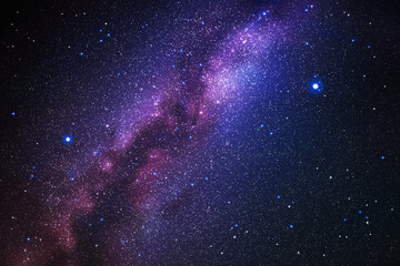 Space background with night starry sky and Milky Way. Dark blue nebula - obrazy, fototapety, plakaty