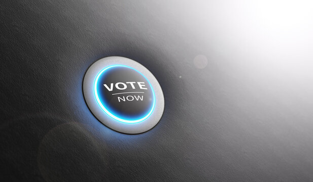 Vote now button over leather background 3d illustration 