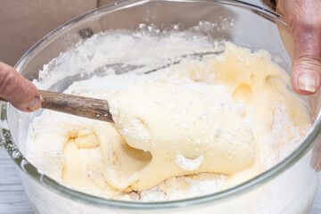 Close-up of a sponge cake dough preparation