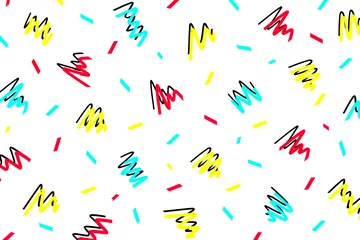 Rugzak Memphis naadloze patroon achtergrond, pop-art stijl abstract vector design. Trendy hipster 90& 39 s stijl creatieve patronen, abstracte roze, blauwe en gele kleur pictogrammen poster, behang, brochure of banner © onajourney