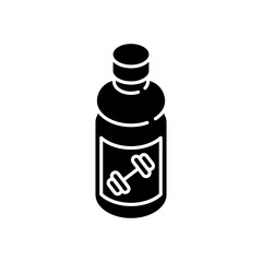 Sports drink black glyph icon. Bottled protein. Beverage for workout energy. Product for athlete. Energetic nourishment for bodybuilding. Silhouette symbol on white space. Vector isolated illustration