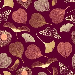 Seamless floral pattern with ginkgo biloba leaves