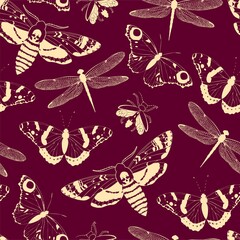 Vector seamless pattern with light yellow insects