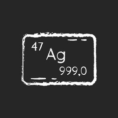 Silver chalk white icon on black background. Precious metal. Bullion for deposit. Heavy industrial production. Treasure value. Commodity to invest money. Isolated vector chalkboard illustration