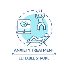 Anxiety treatment concept icon. Panic attack idea thin line illustration. Disorder diagnostics. Muscle tension. Psychological therapy. Vector isolated outline RGB color drawing. Editable stroke