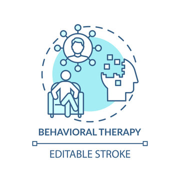 Behavioral therapy concept icon. Mental health disorders treatment idea thin line illustration. Clinical psychotherapy. Cognitive psychology. Vector isolated outline RGB color drawing. Editable stroke