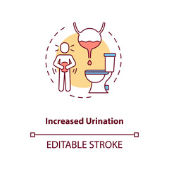 Increased urination concept icon. Energy drinks side effects idea thin line illustration. Frequent urination. Drinking fluid large amounts. Vector isolated outline RGB color drawing. Editable stroke