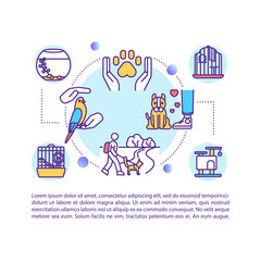 Pets adoption concept icon with text. Animal care and love. Pet shop. Human and animal relationship. PPT page vector template. Brochure, magazine, booklet design element with linear illustrations