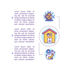 Shelter pets concept icon with text. Animal adoption service. Volunteering. Homeless animals. PPT page vector template. Brochure, magazine, booklet design element with linear illustrations