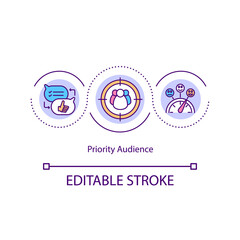 Priority audience concept icon. Content marketing idea thin line illustration. Focus group.Targeting and positioning strategy. Vector isolated outline RGB color drawing. Editable stroke
