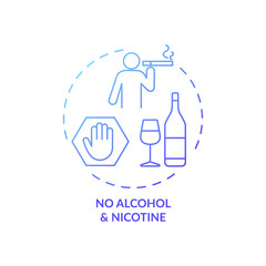 No alcohol and nicotine blue gradient concept icon. Avoid dangerous habit. Health risk caution. Improve sleep hygiene idea thin line illustration. Vector isolated outline RGB color drawing