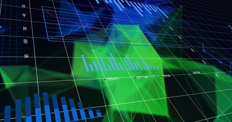 Financial data processing against plexus networks on black background - Powered by Adobe