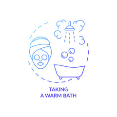 Taking warm bath blue gradient concept icon. Sleep hygiene improvement. Shower for better dreaming. Nighttime routine idea thin line illustration. Vector isolated outline RGB color drawing