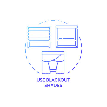 Use blackout shades blue gradient concept icon. Better relaxation with avoiding light. Blinds on window. Sleep regulation idea thin line illustration. Vector isolated outline RGB color drawing