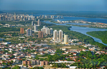 Aerial view of the Sergipe river at Aracajú, Sergipe’s State capital. Nov. 2011 - obrazy, fototapety, plakaty