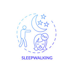 Sleepwalking blue gradient concept icon. Somnambulism symptom. Walk in dream. Healthcare problem. Sleep disorder idea thin line illustration. Vector isolated outline RGB color drawing