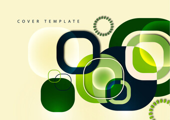 Overlapping round squares form a geometric abstract background composition. Design template for wallpaper, banner, background, card, illustration, landing page, cover, poster, flyer.