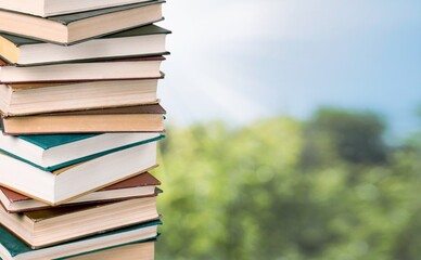 Stack of books, education and learning background