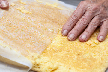 Close up of a just baked sponge cake