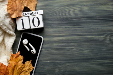 tenth day of autumn month calendar october with copy space