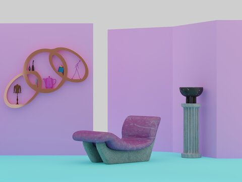 Interior Render with furniture and decoration