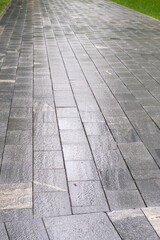 Wet gray walk way just after rain. Selective focus.