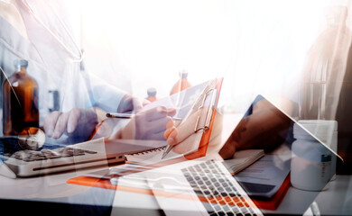 Health care researchers working in life science laboratory and analyzing microscope slides in research lab. New Epidemic Corona Virus. Corona virus outbreaking.