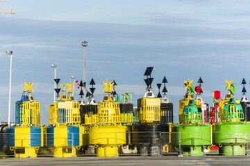 navigation beacons being cleaned in Ostend, Belgium