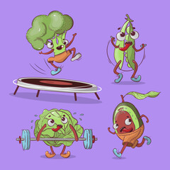 ATHLETES VEGETABLES Cartoon T-shirt Vector Illustration Set
