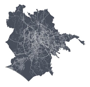 Rome map. Detailed map of Rome city poster with streets. Cityscape vector.