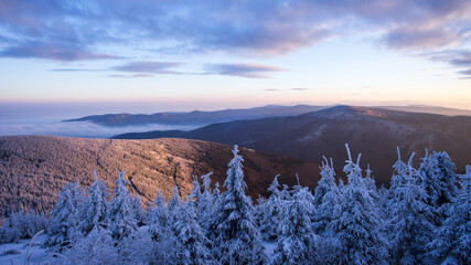 Lysa Hora during Sunrise, Winter, Beskydy Mountains, Moravia, Czech Republic 