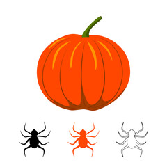  Halloween, Fall, lettering, Spider web ,pumpkin, spider, maple leaf. Vector illustration  on an isolated background. Template for Halloween holiday design, banner, print, poster, invitation.