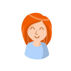Red haired girl. Cute young character. The ginger woman. Avatar of social network for teenager. Flat cartoon illustration
