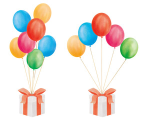 風船とプレゼントのイラストセット