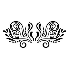 Black abstract curly element for design, swirl, curl. Divider, frame isolated on white background. Vector illustration.