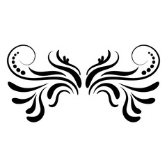 Black abstract curly element for design, swirl, curl. Divider, frame isolated on white background. Vector illustration.