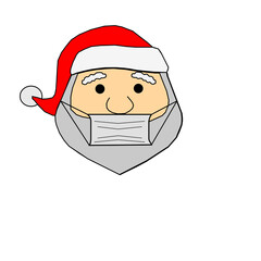 Santa claus in a red hat and grey beard and with grey protective mask