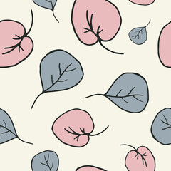 Blue and pink foliage on a white background.