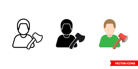 Lumberjack forester gamekeeper icon of 3 types color, black and white, outline. Isolated vector sign symbol.