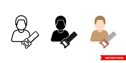 Lumberjack icon of 3 types color, black and white, outline. Isolated vector sign symbol.