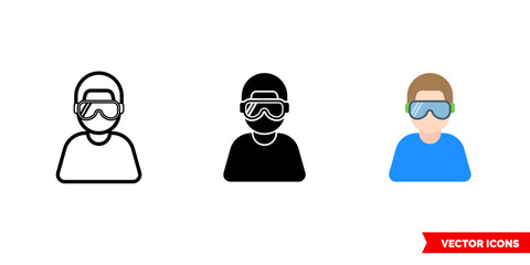 Man in ski goggles icon of 3 types color, black and white, outline. Isolated vector sign symbol.