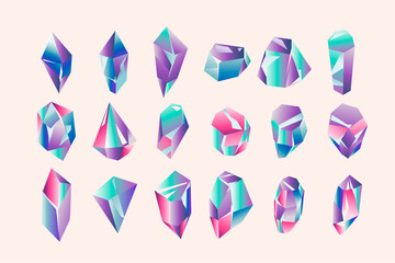Fototapeta premium Set of Crystal Gemstones Collection Vector Illustration