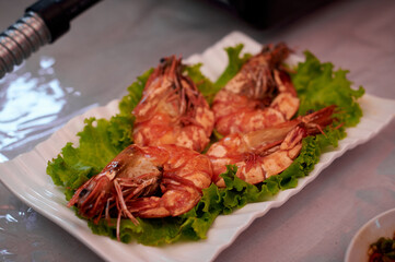 Spicy roasted shrimp. Asian Traditional Foods 