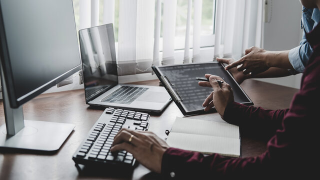 Programmer working in a software development and coding technologies. Website design. Technology concept.